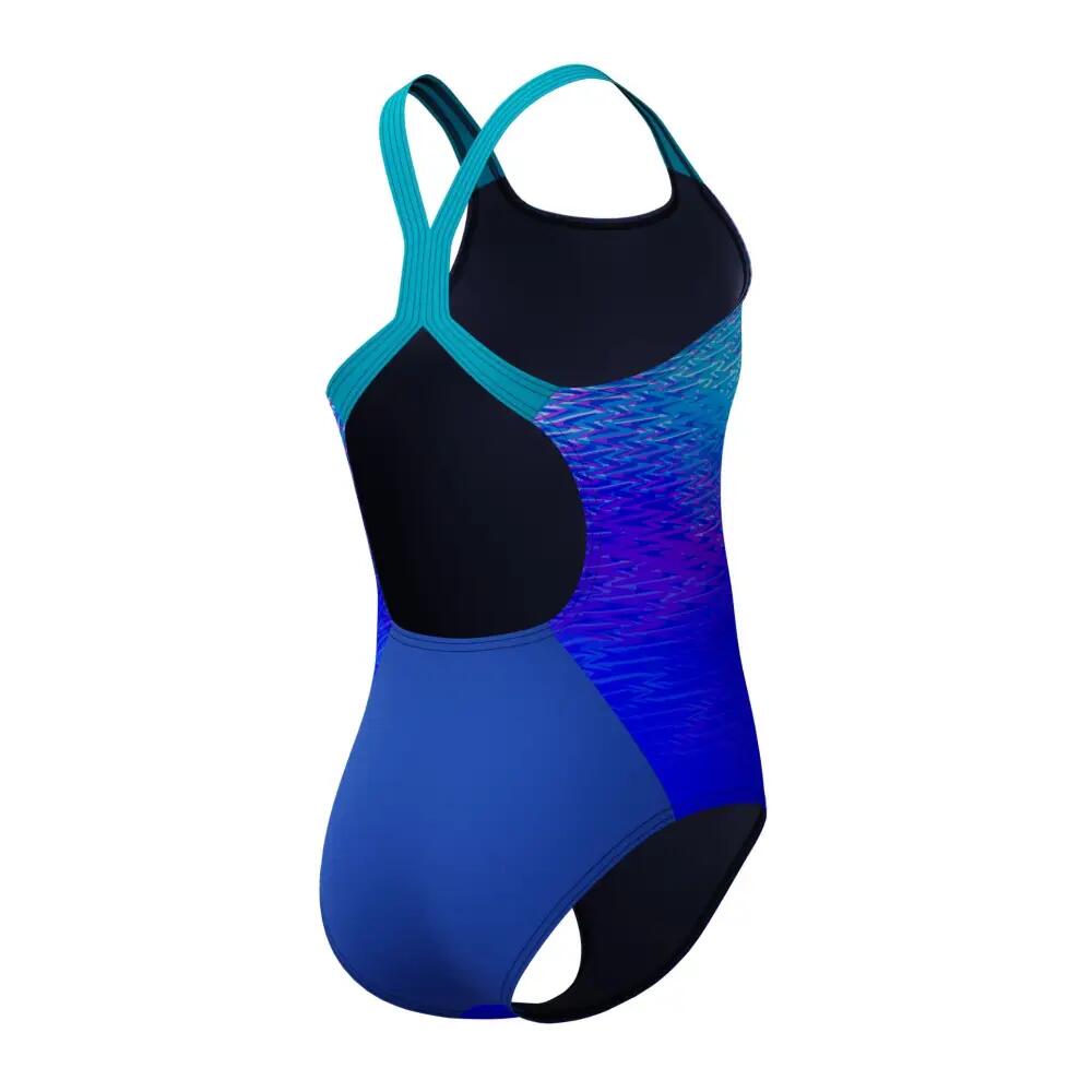 Speedo Girls Allover Printed Powerback Swimsuit - Blue/Turquoise 4/5