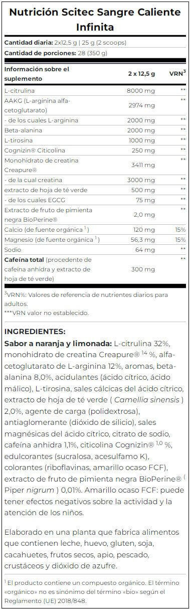 Hot Blood Infinity - 350g Naranja Limon Scitec Nutrition 3/4