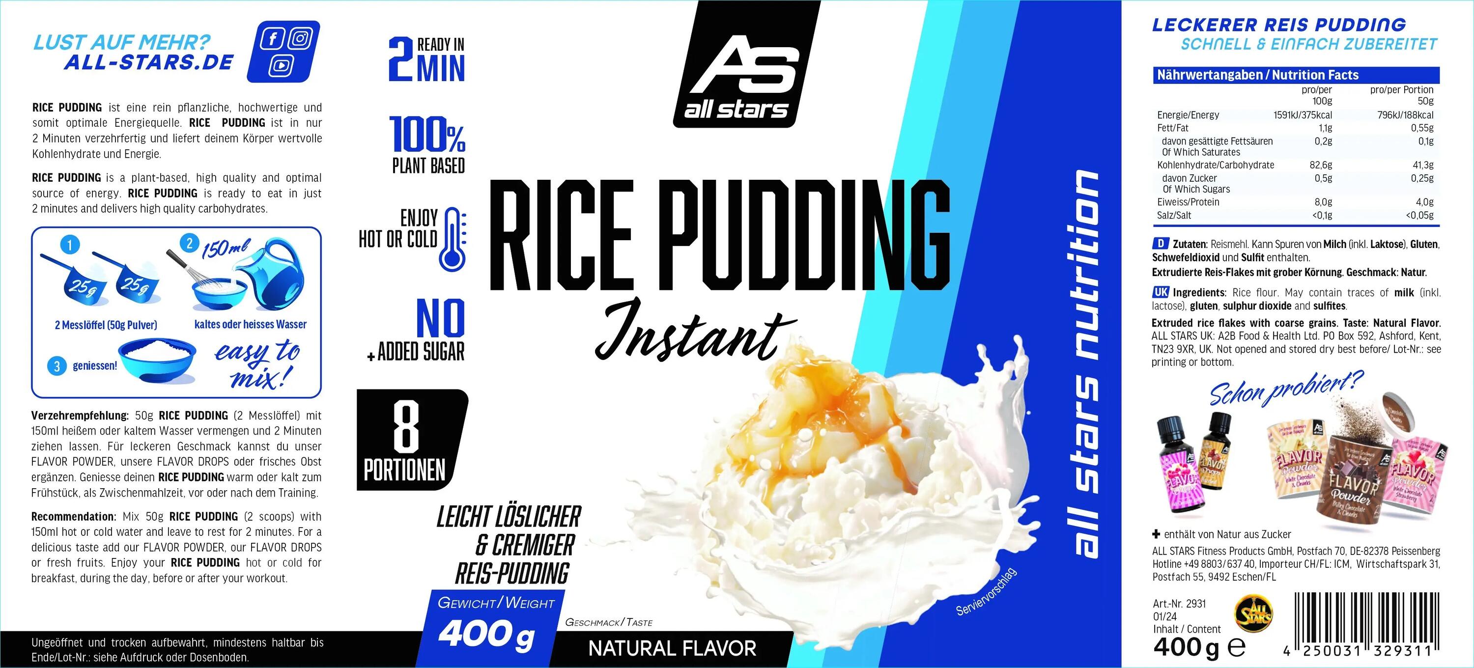 All Stars Rice Pudding Instant 400 g 3/6