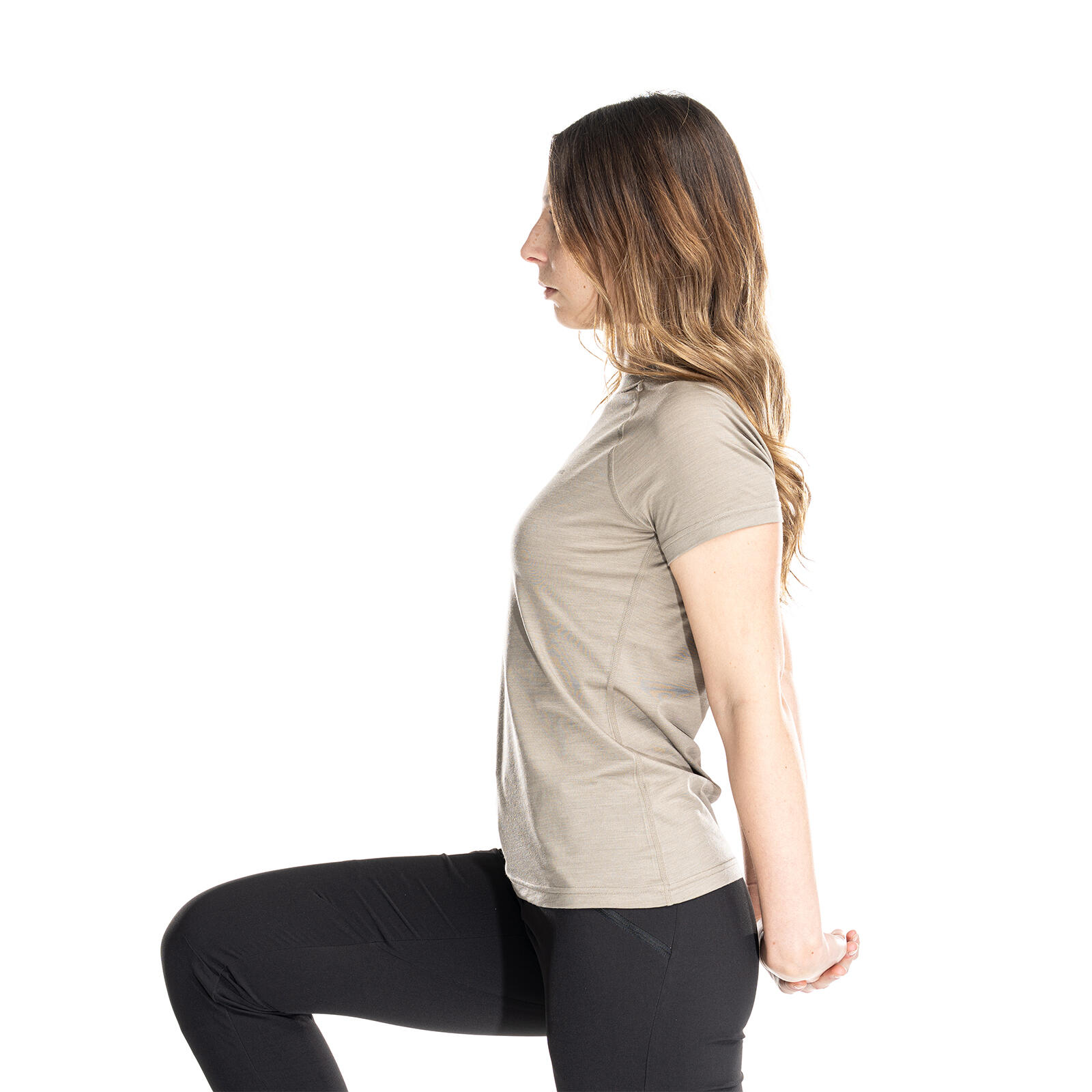 Nila Merino Baselayer Shirt Damen kurzarm Wandern - darksand 4/7