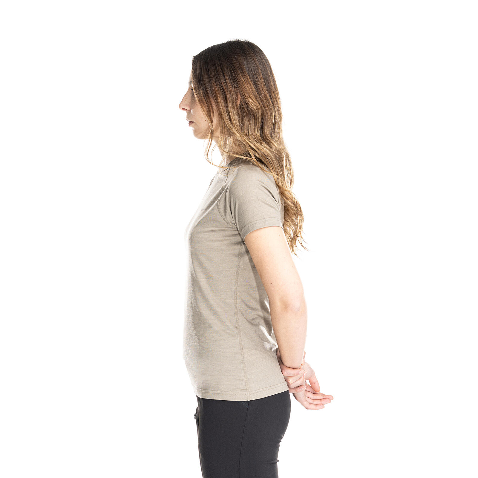 Nila Merino Baselayer Shirt Damen kurzarm Wandern - darksand 3/7