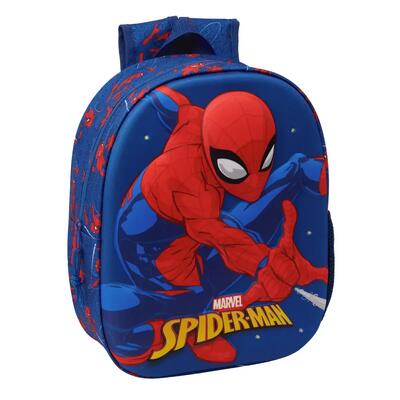 Zaino per bambini Spiderman 3D con portaborraccia e maniglie imbottite - Blu