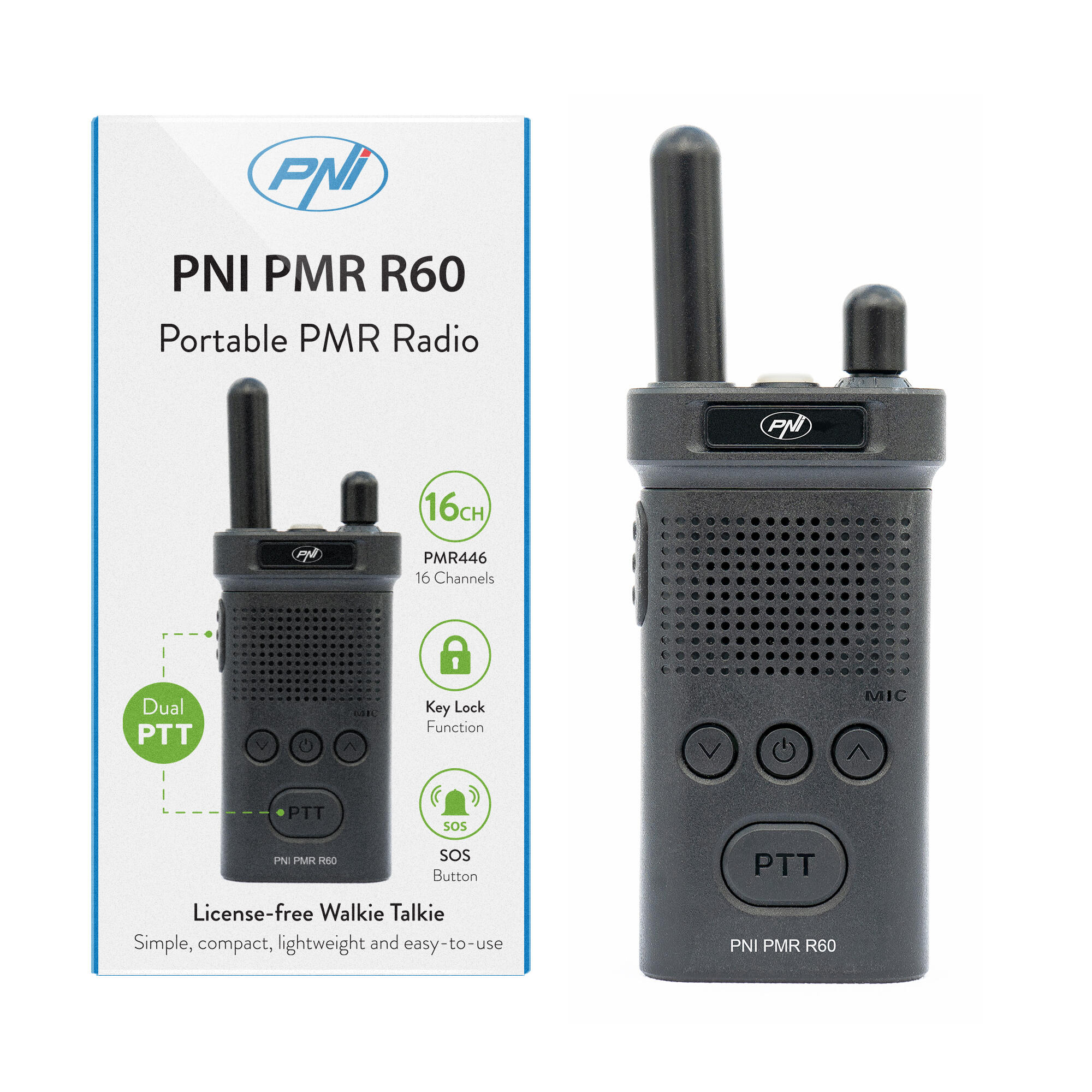 Statie radio portabila PMR R60 446MHz, 0.5W, 16 canale, acumulator 1200mAh