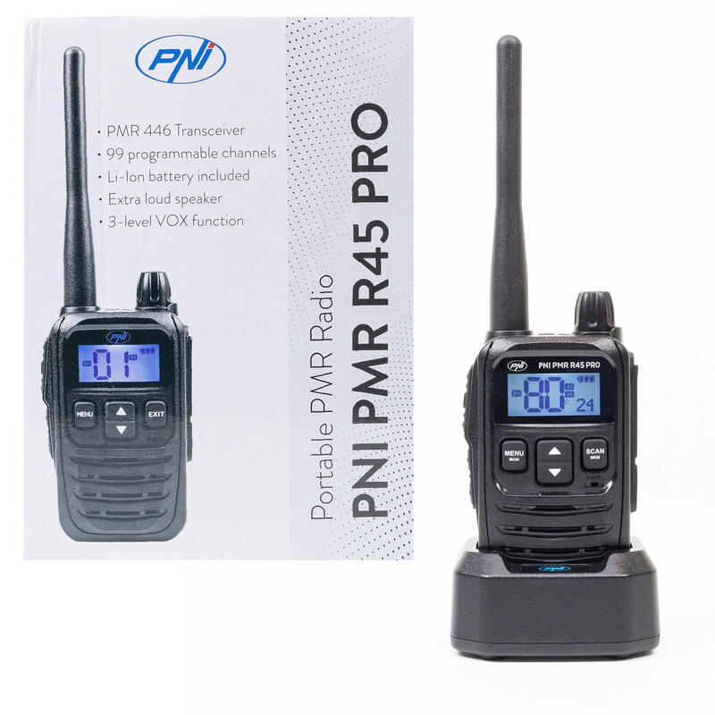 Statie radio portabila PMR R45 PRO 446MHz, 0.5W, 99 canale programabile