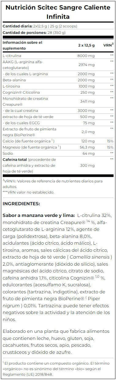 Hot Blood Infinity - 350g Manzana Lima Scitec Nutrition 3/4