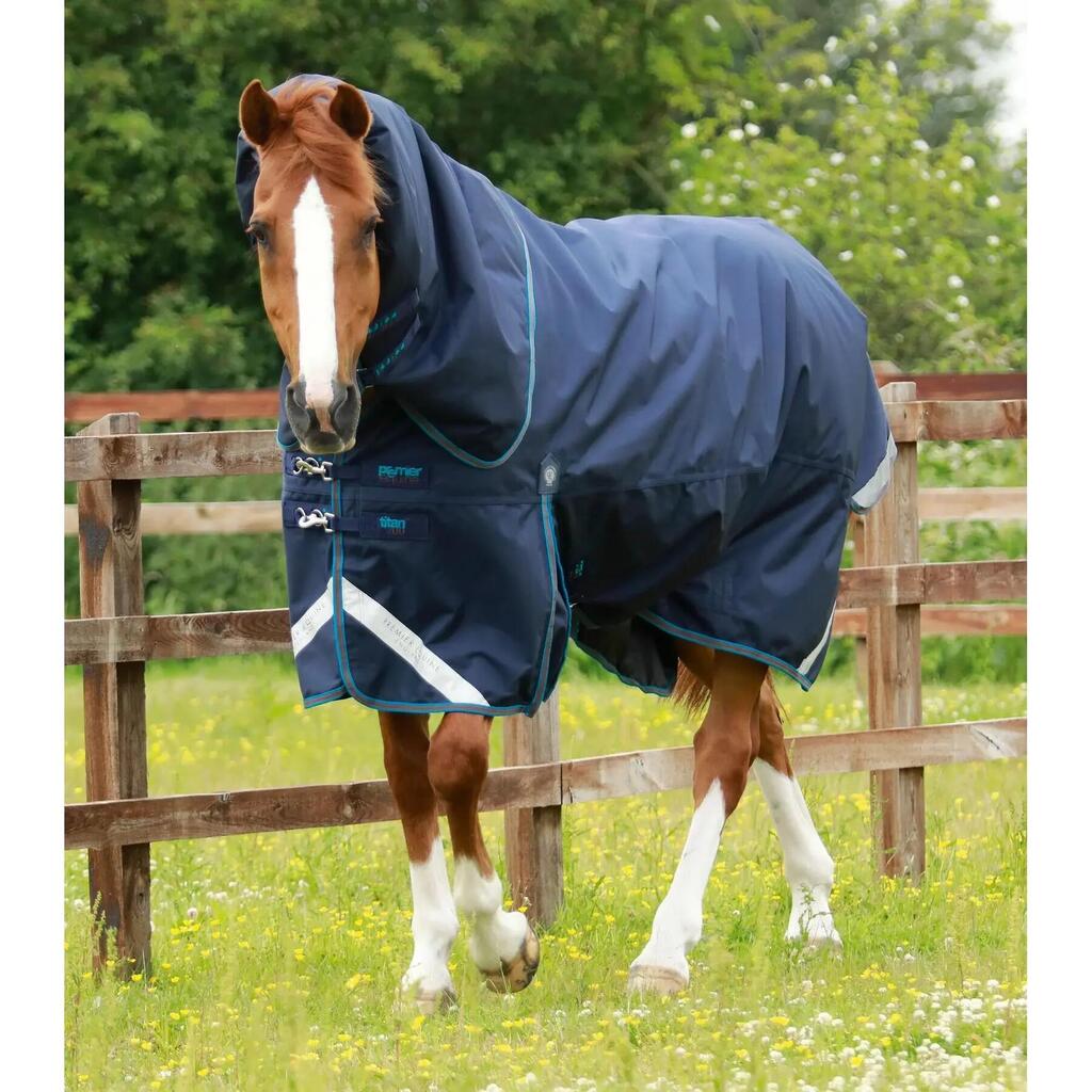 Outdoor horse blanket with neck cover Premier Equine Titan 200 g