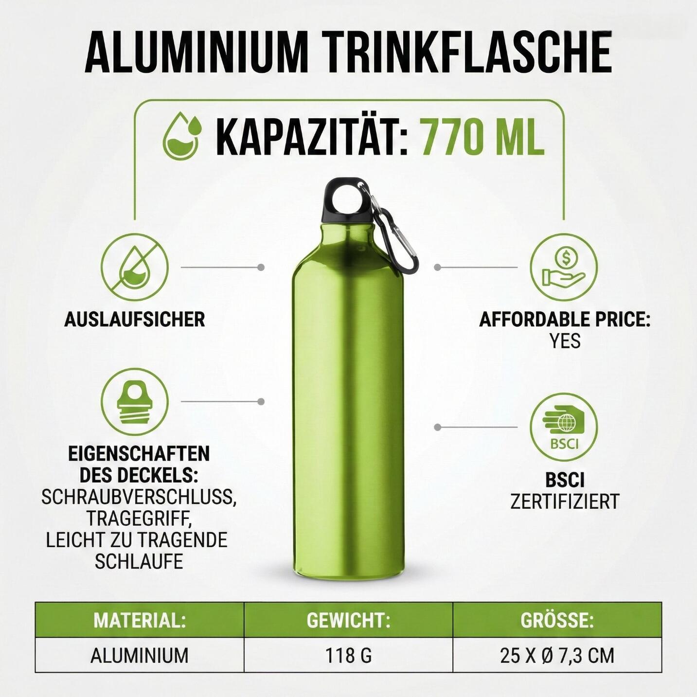 Trinkflasche Alu 770 ml Ultraleicht Schraubverschluss Flasche 3/6