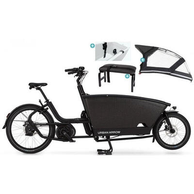 Urban arrow family cargo e-bike 85nm – zwart, enviolo, 500wh, regenhuif