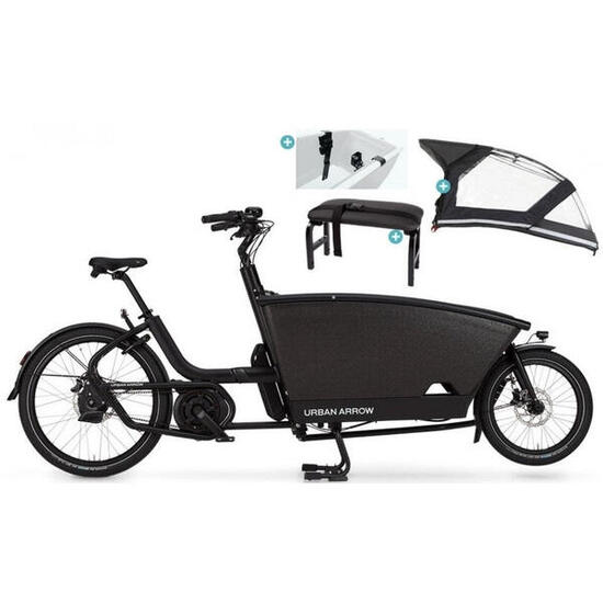 Urban Arrow Family Cargo E-bike 85Nm – Zwart, Enviolo, 500Wh, Regenhuif