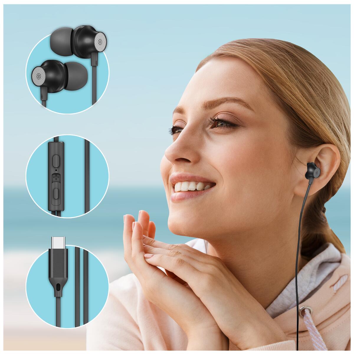Écouteurs filaires Forever EP-02 intra-auriculaires USB-C noirs 3/7