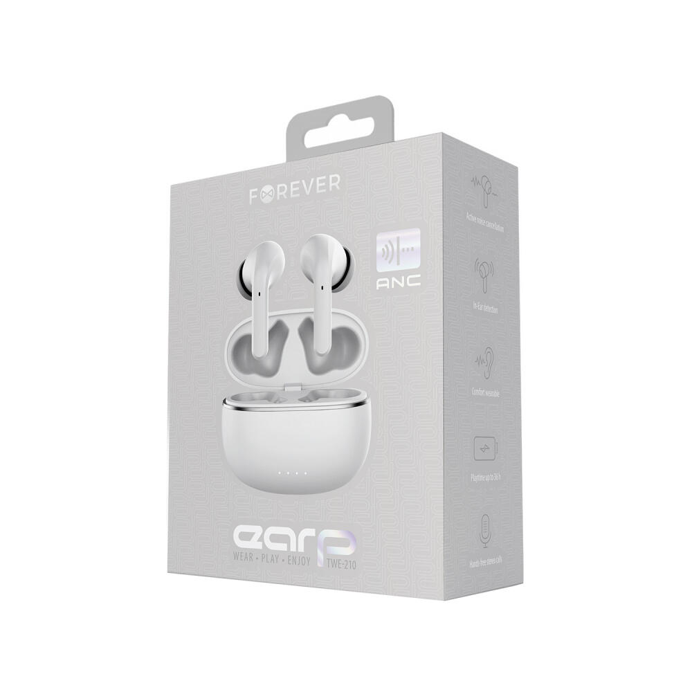 Écouteurs Bluetooth ANC Forever TWE-210 Earp avec boîtier de charge blancs 4/5