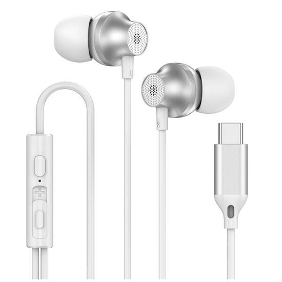 Écouteurs filaires Forever EP-02 intra-auriculaires USB-C blancs