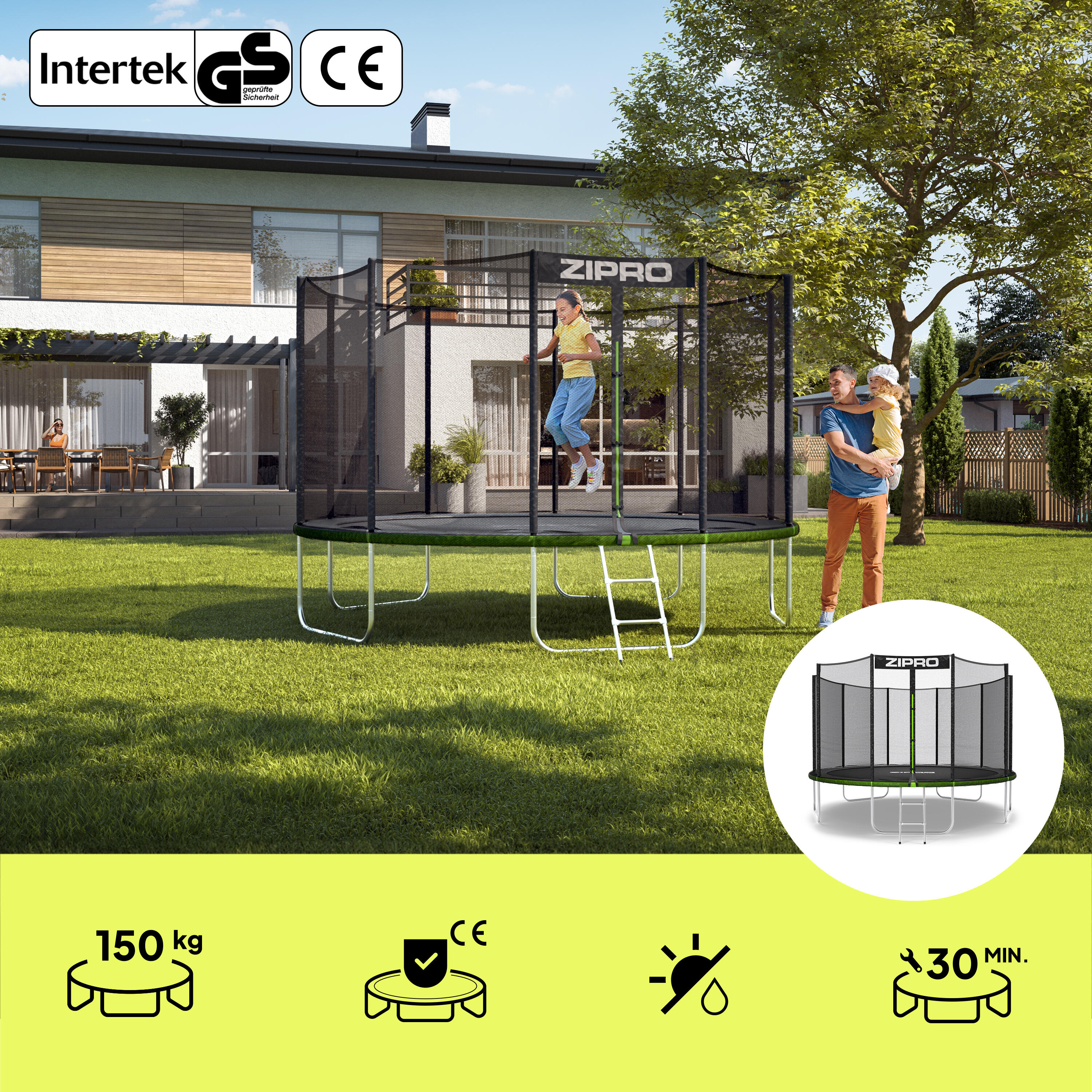 Trampoline ronde Jump Pro - 12FT 374 cm - met veiligheidsnet extern, ladder 3/7