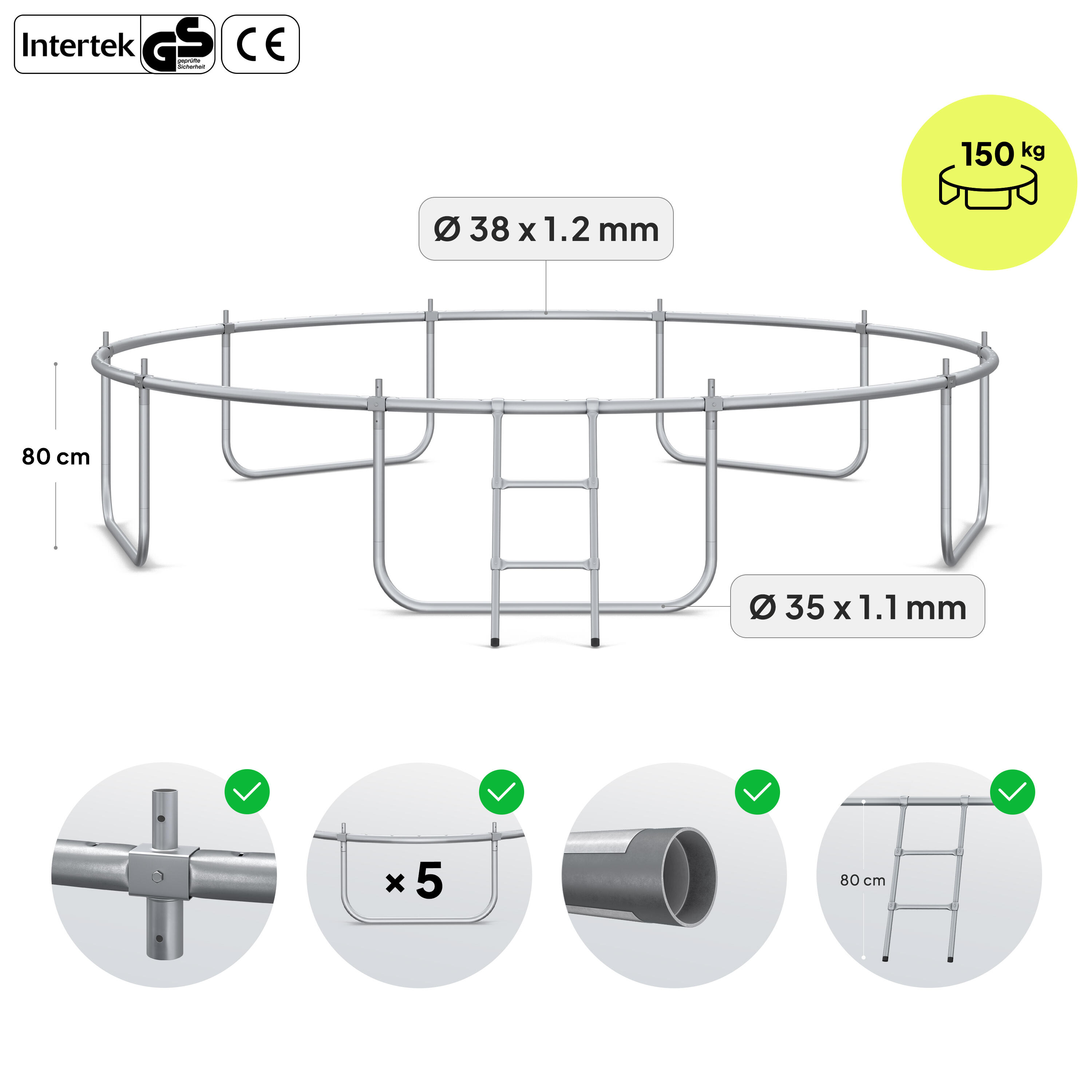 Trampoline ronde Jump Pro - 12FT 374 cm - met veiligheidsnet extern, ladder 7/7