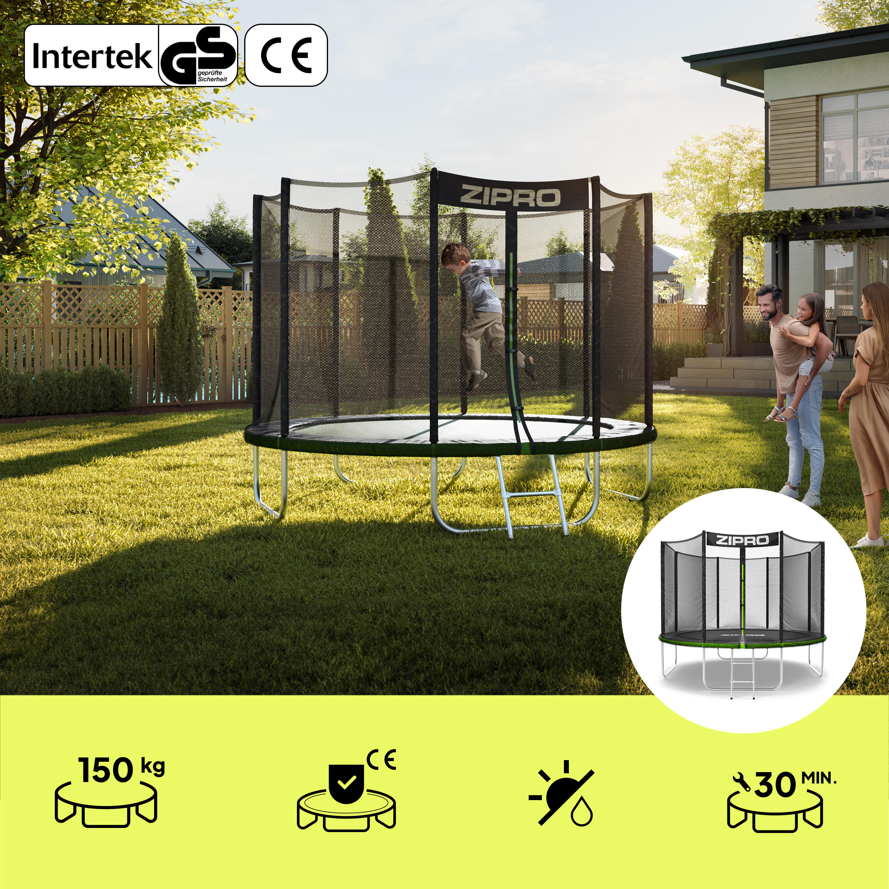 Trampolino 180cm con rete di protezione, Verde