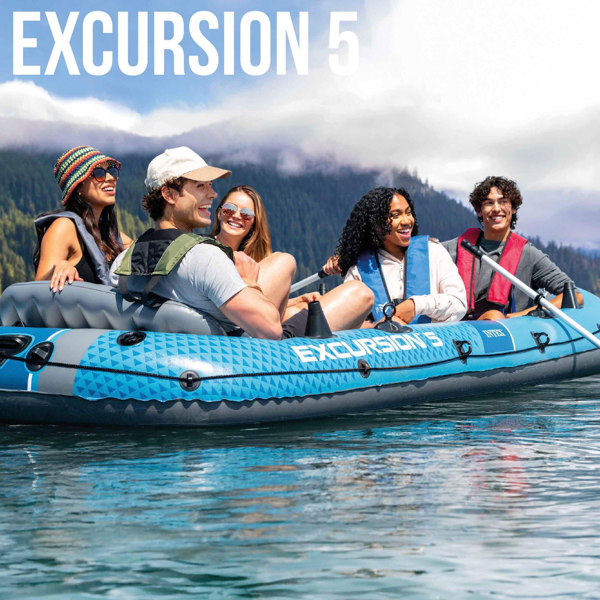 Barco insuflável Excursion 5 com remos, bancos e bomba de enchimento INTEX 2/7
