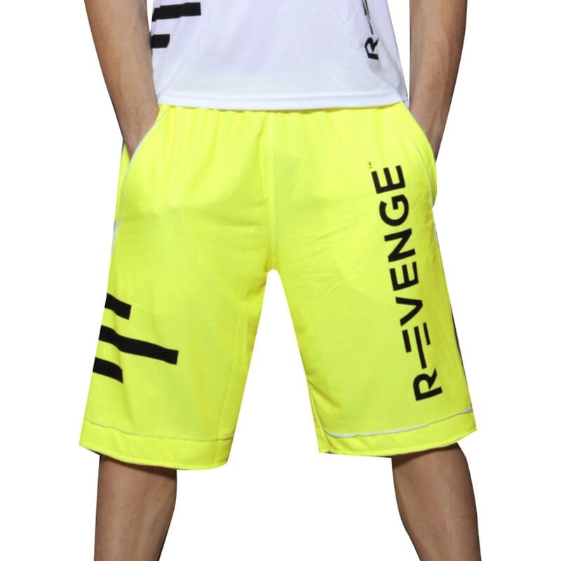 Bermuda short homme avec poches fitness jaune fluo