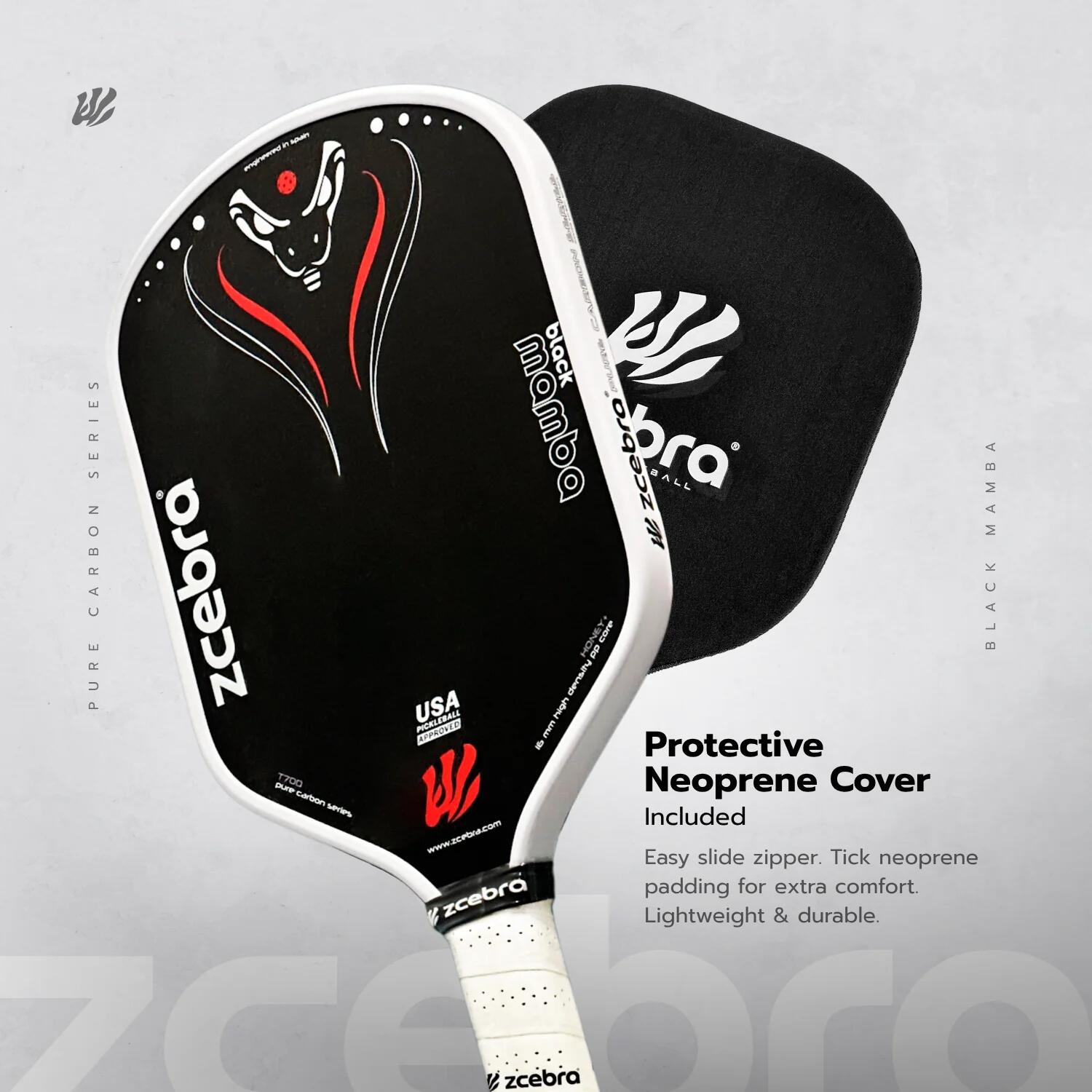Pala de Pickleball Carbono Puro Zcebra Black Mamba 5/7