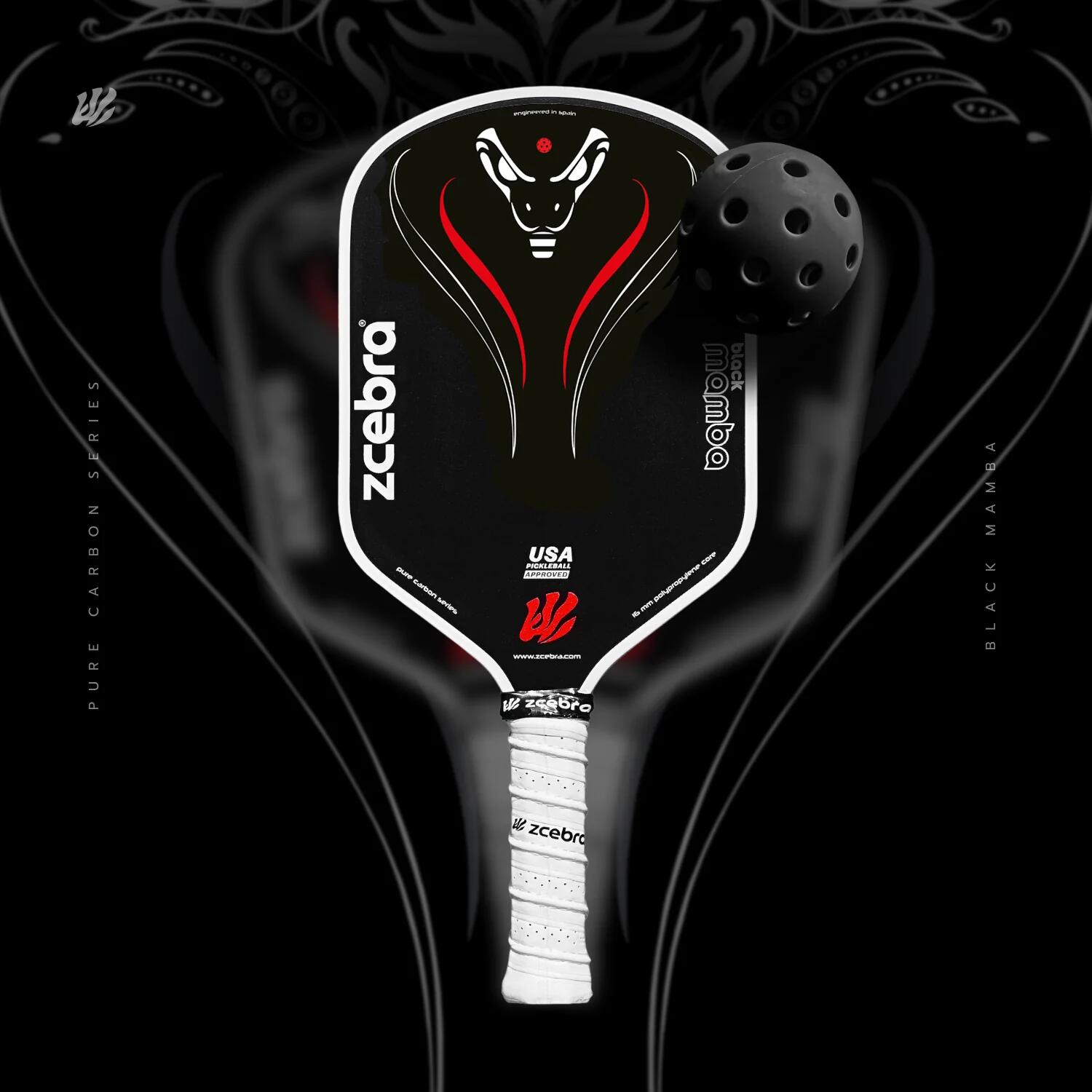 Pala de Pickleball Carbono Puro Zcebra Black Mamba 4/7