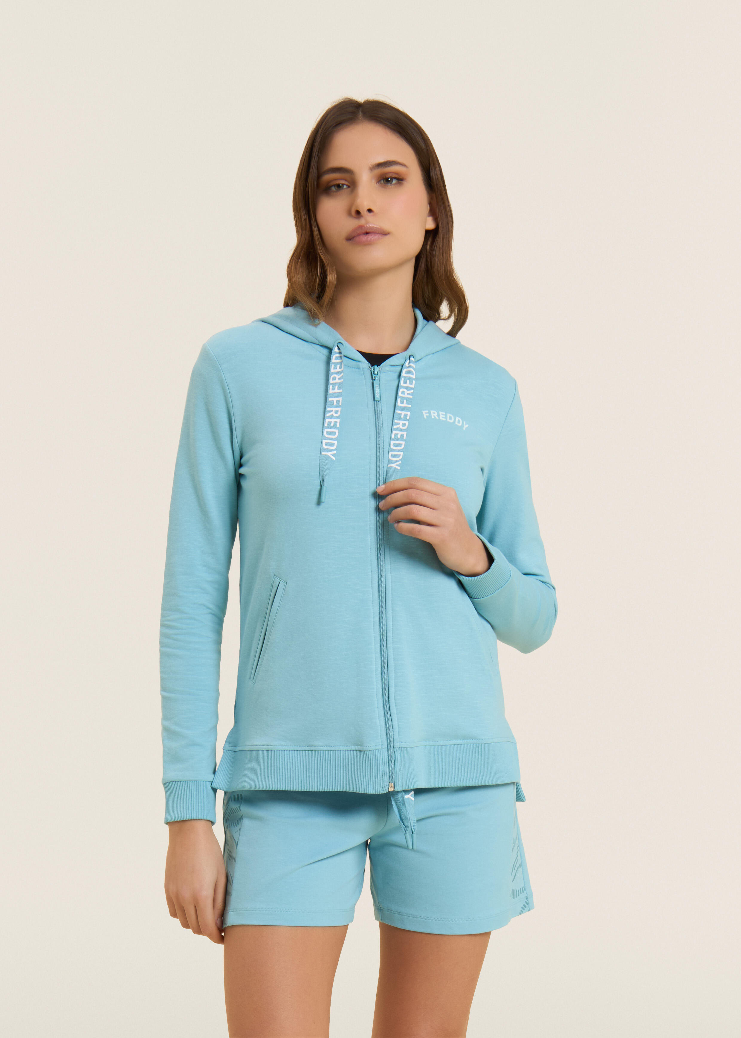 Felpa Cappuccio e Zip in Tessuto Fiammato e Coulisse FREDDY 2/7