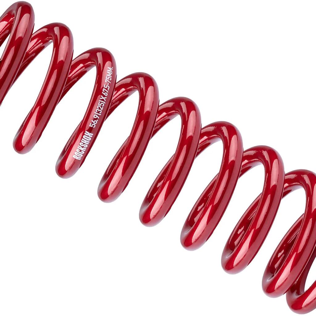 RockShox coil spring — 67.5–75 mm travel, 174 mm length, 325 lb, electric red.