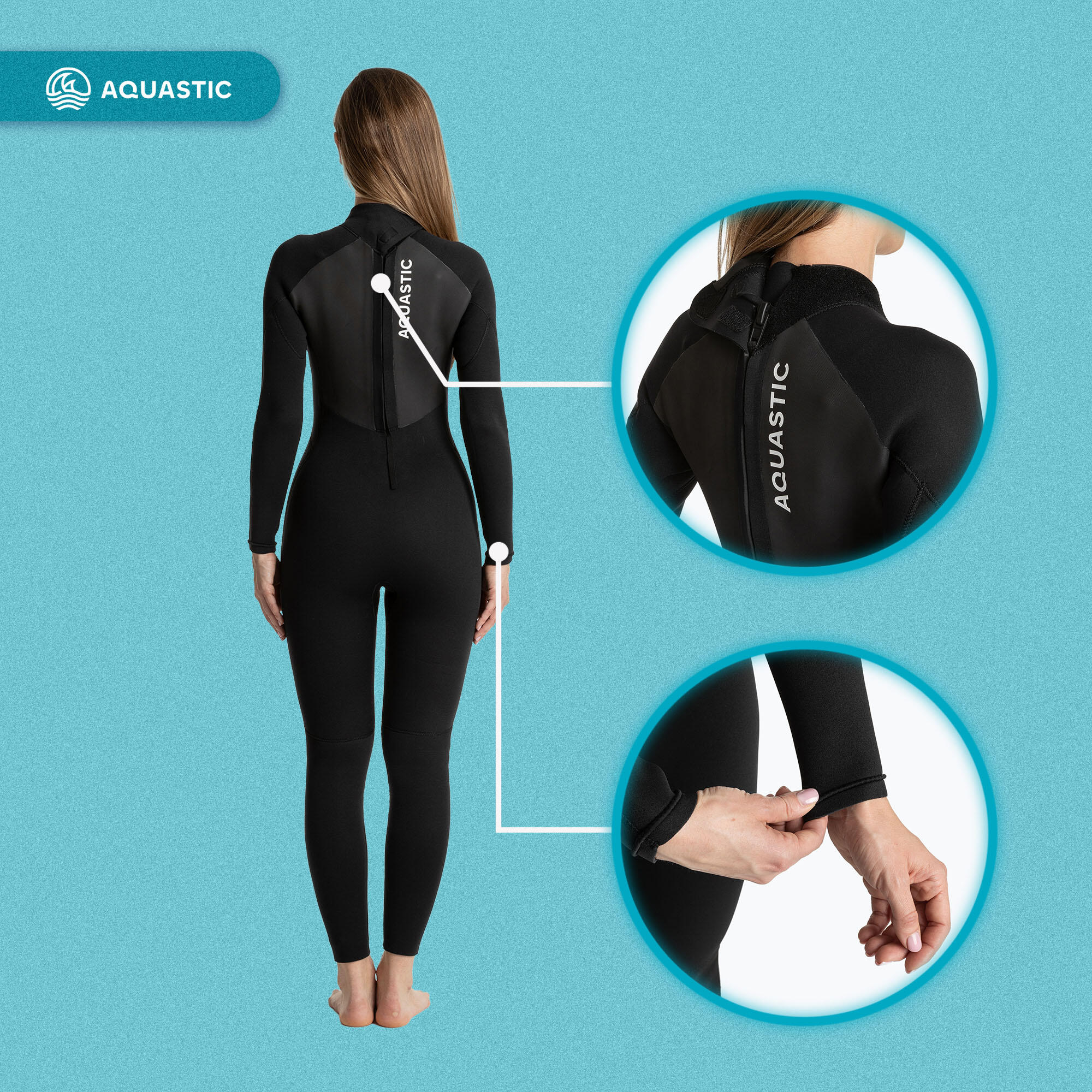 Prancha de surf feminina AQUASTIC em neoprene 4/3 mm WAVEY 5/7