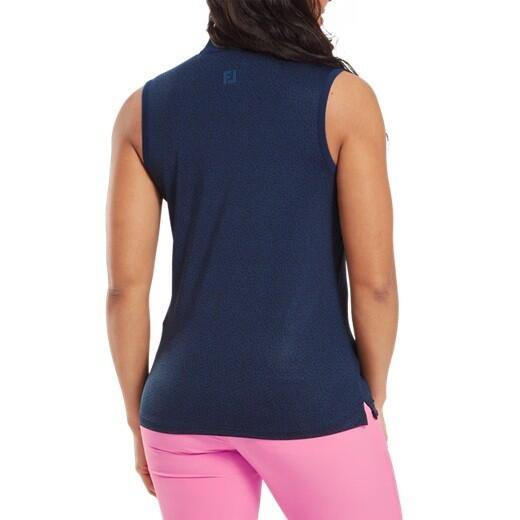 Polo da golf da donna Footjoy Animal Print Lisle senza maniche, blu 2/3