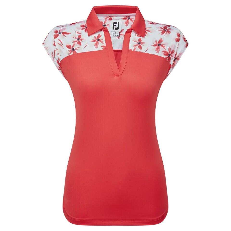 Polo de golf Footjoy Lisle pour femme, à imprimé floral, rouge 2/3