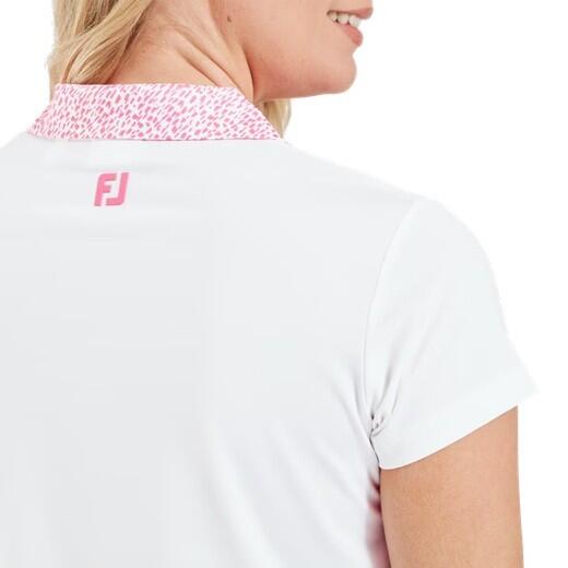 Polo da golf da donna Footjoy con maniche a cappuccio e stampa Lisle, bianca 3/3