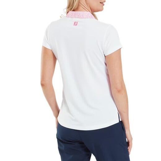 Polo da golf da donna Footjoy con maniche a cappuccio e stampa Lisle, bianca 2/3