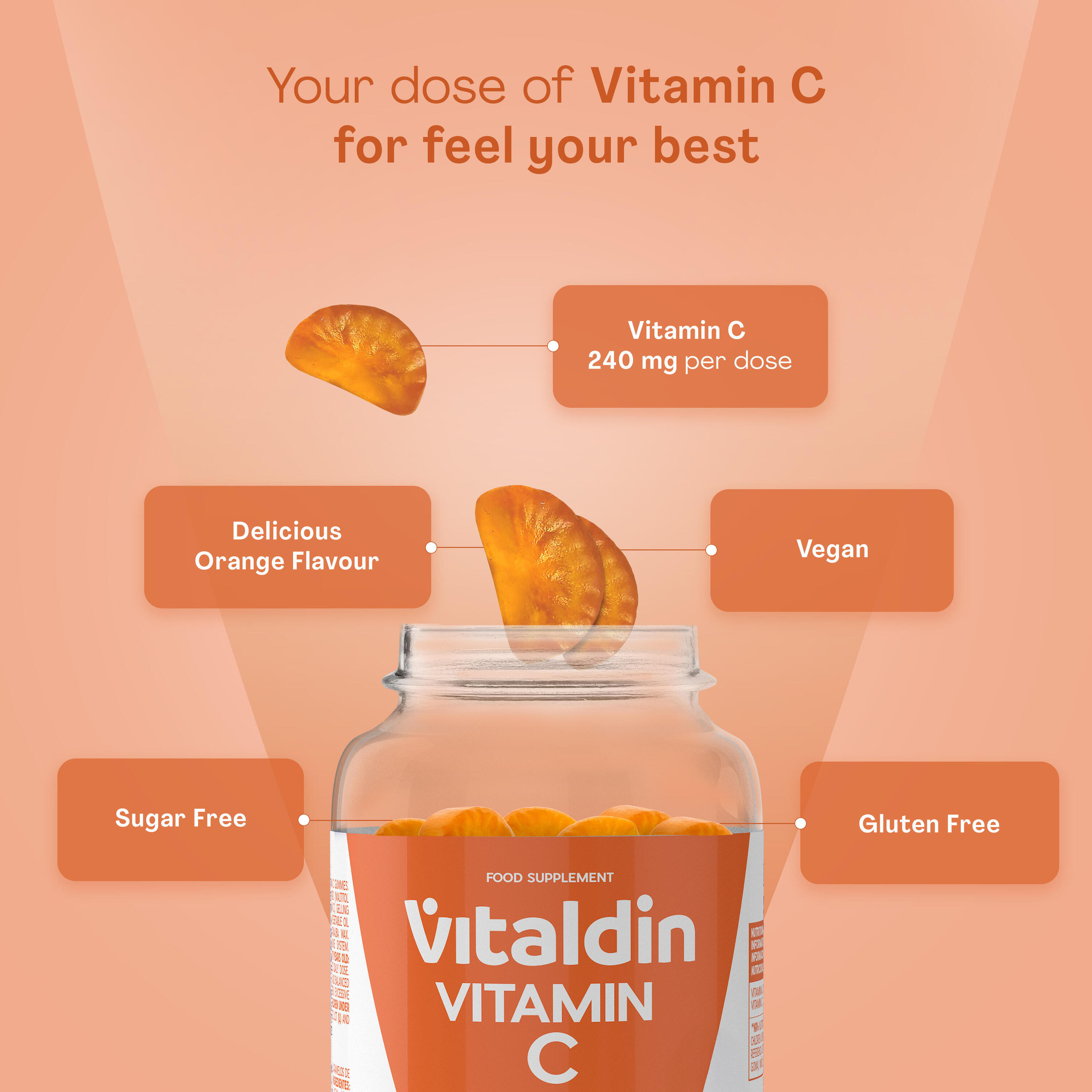Gommes Vitaldin Vitamine C Orange Vegan Sans Sucre 3 pots 2/5