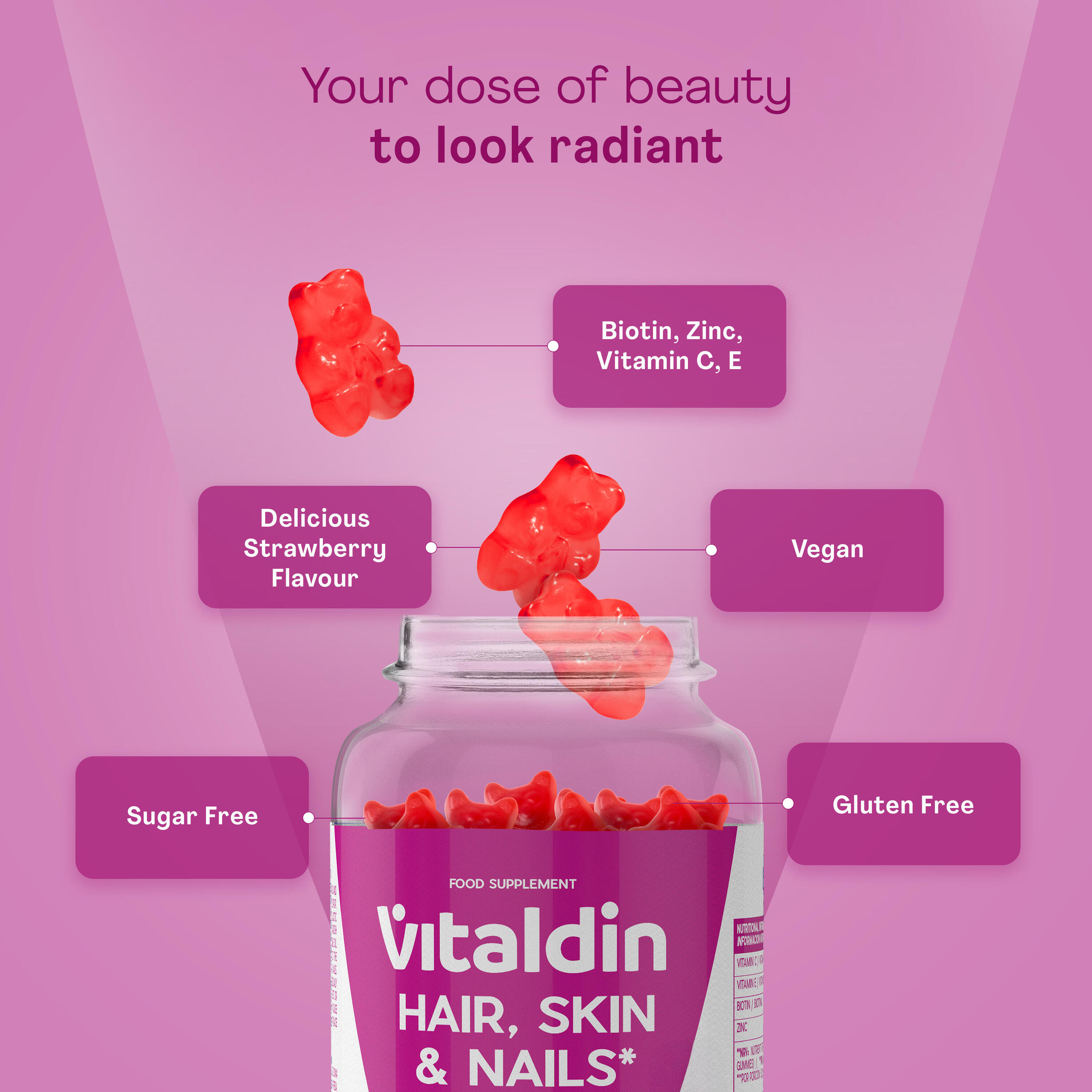 Vitaldin Gummies Multivitamines Cheveux Peau Ongles 3 pots 2/5