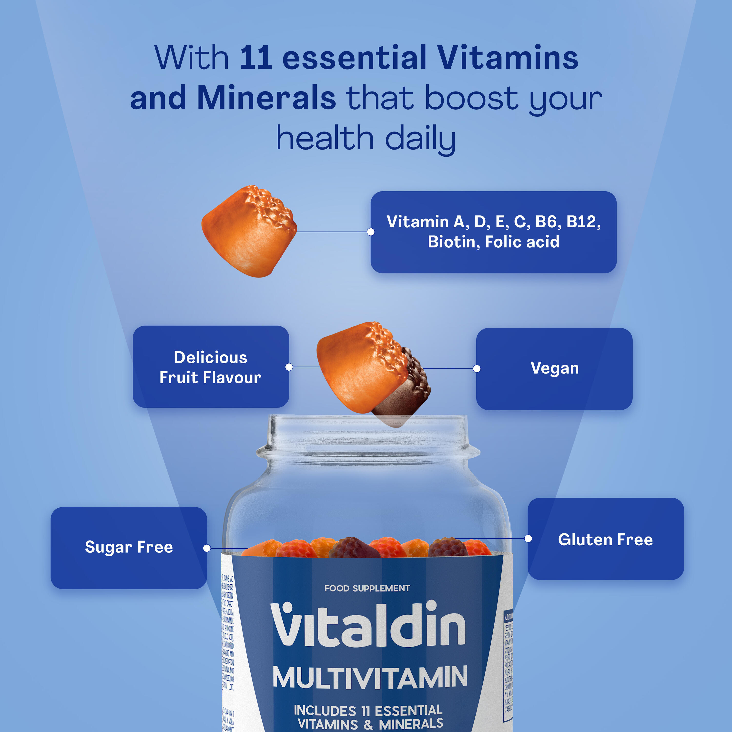 Vitaldin Multivitamine & Energie Gummies Volwassenen Fruit Smaak Pack 4/5