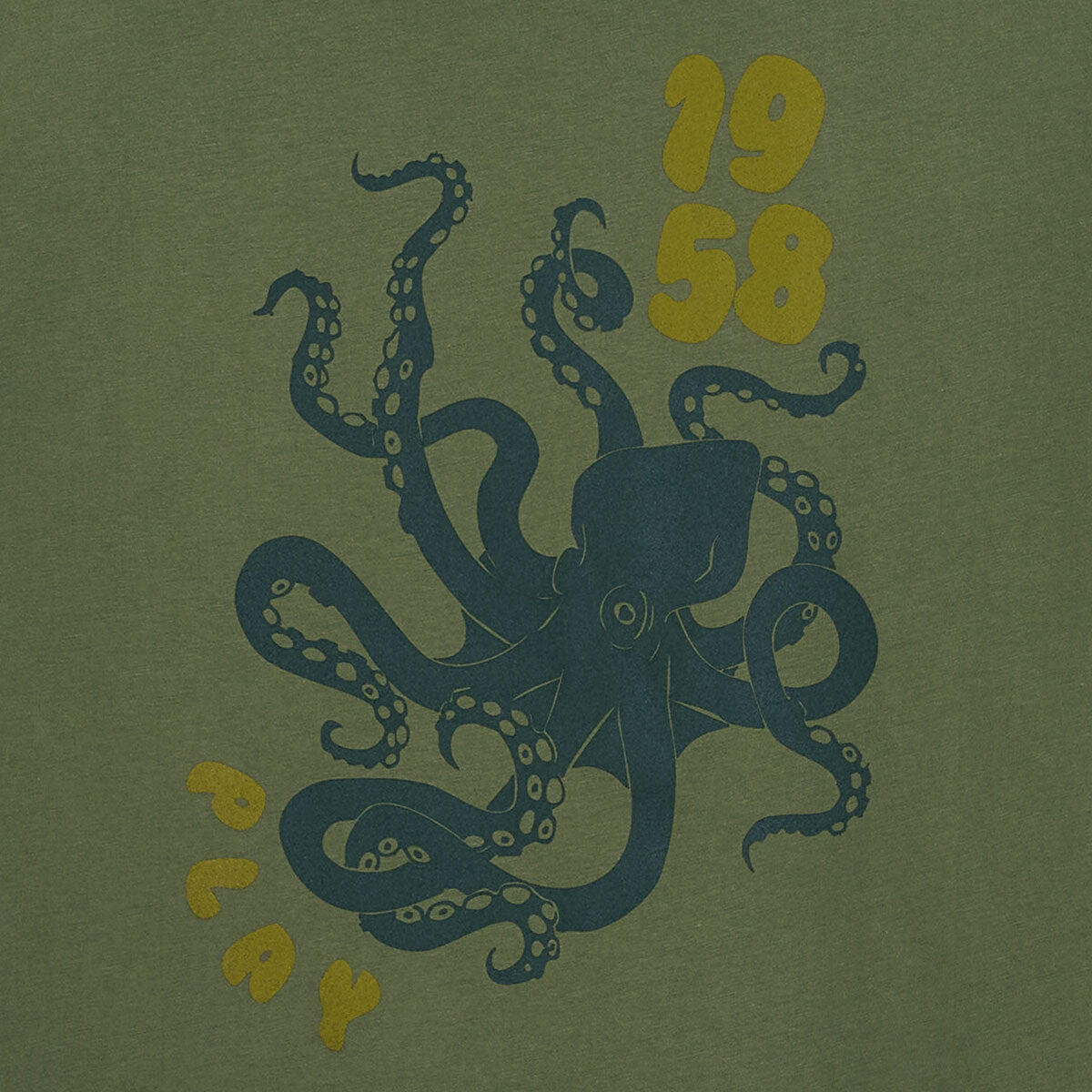 T-shirt girocollo verde militare in cotone con stampa polpo sul retro 6/7