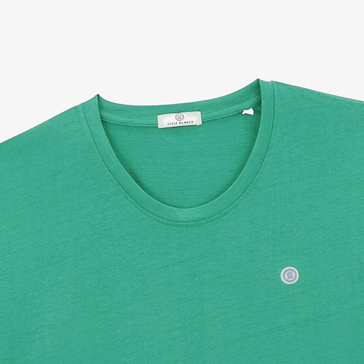 T-shirt con collo rotondo Théo in cotone blu turchese 3/4