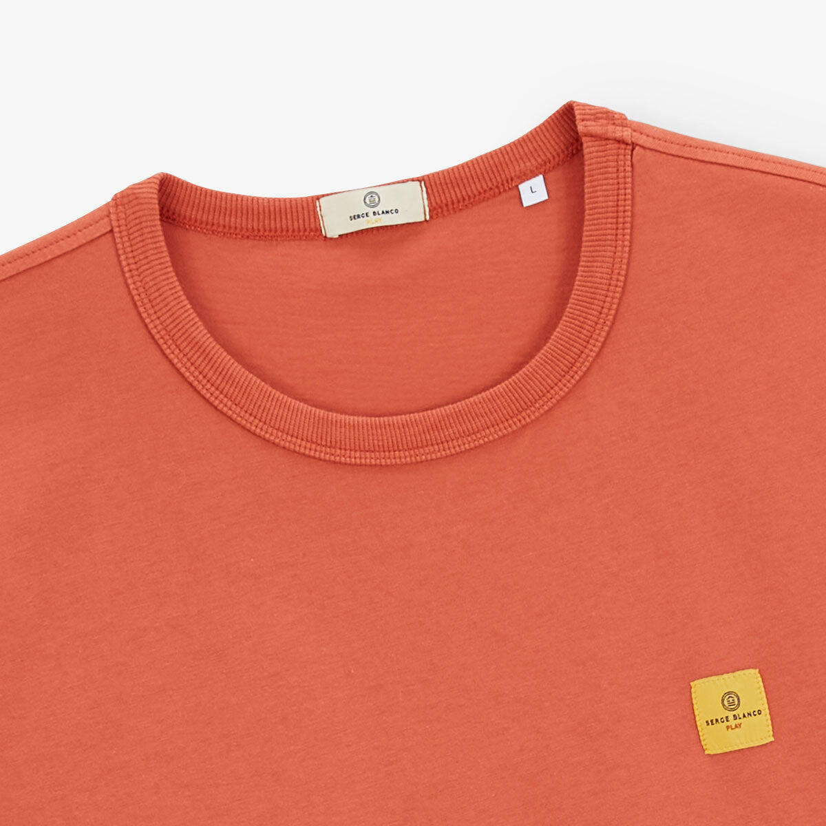 T-shirt girocollo in jersey di cotone stampato sul retro color arancione ruggine 4/6