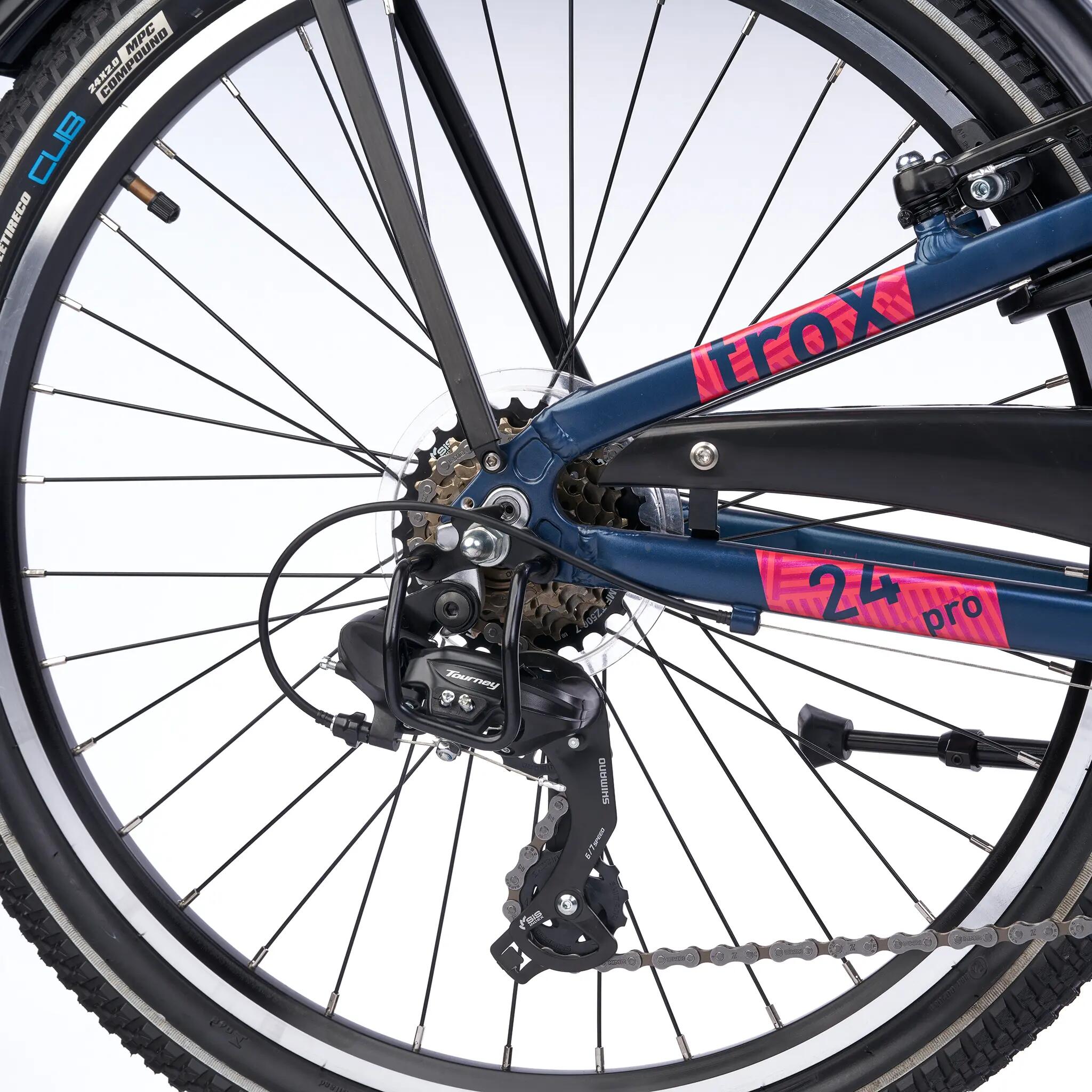 troX pro, 24 Zoll Kinderfahrrad, 7-Gang, Dunkelblau/Pink, 130–150 cm 3/8