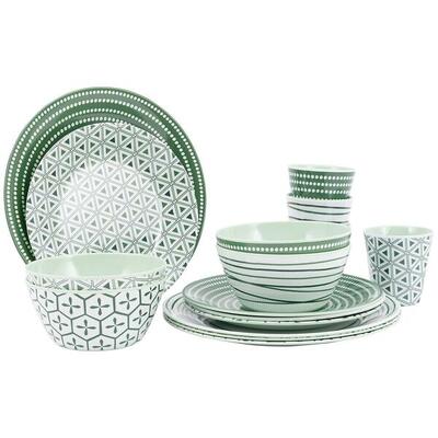 Bo-camp - servies - mix & match - 16-delig - melamine - groen - leaf