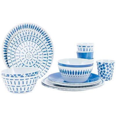 Bo-camp - servies - mix & match - 16-delig - melamine - blauw - breeze