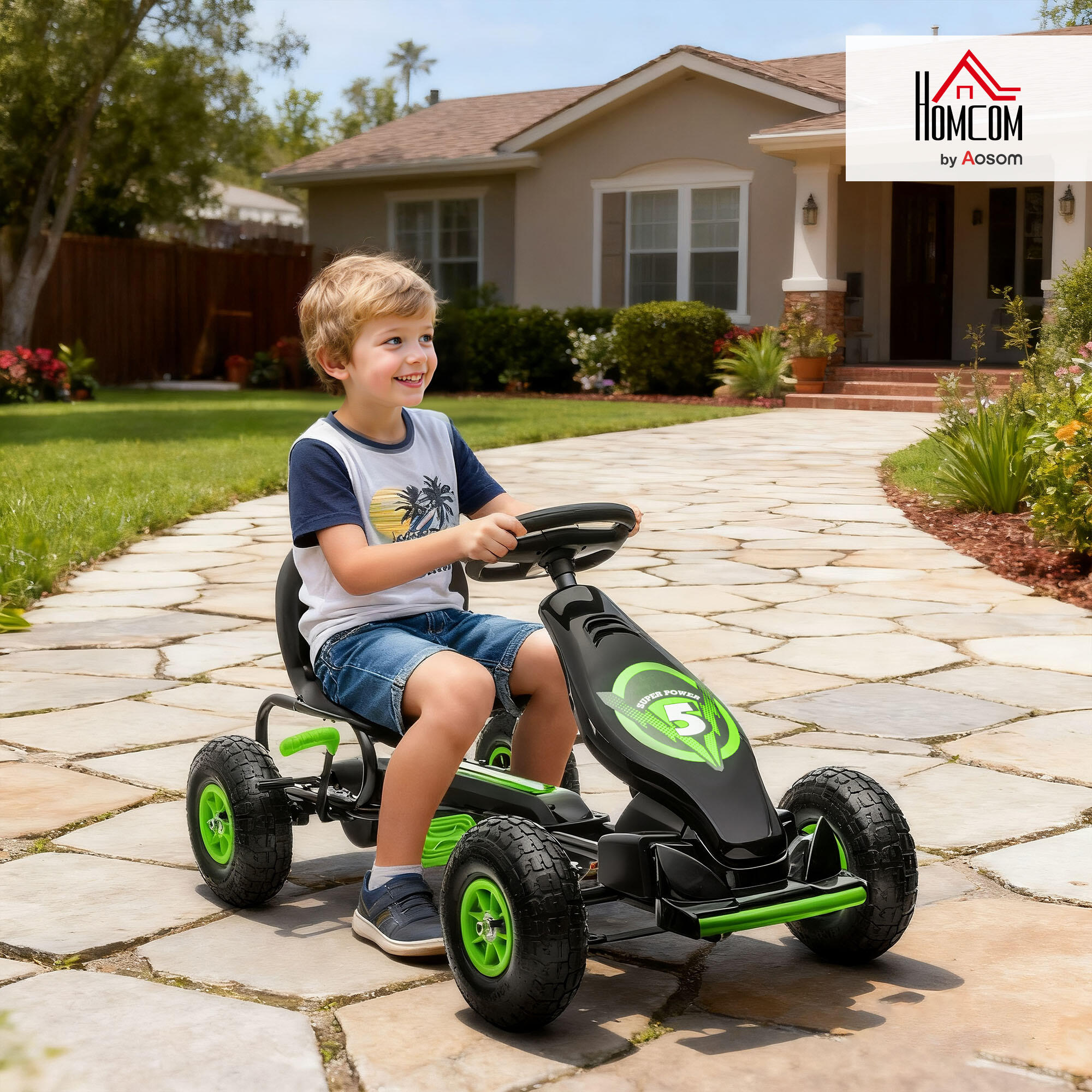 Kart Pedales HOMCOM 121x58x61 cm Negro y Verde 6/8