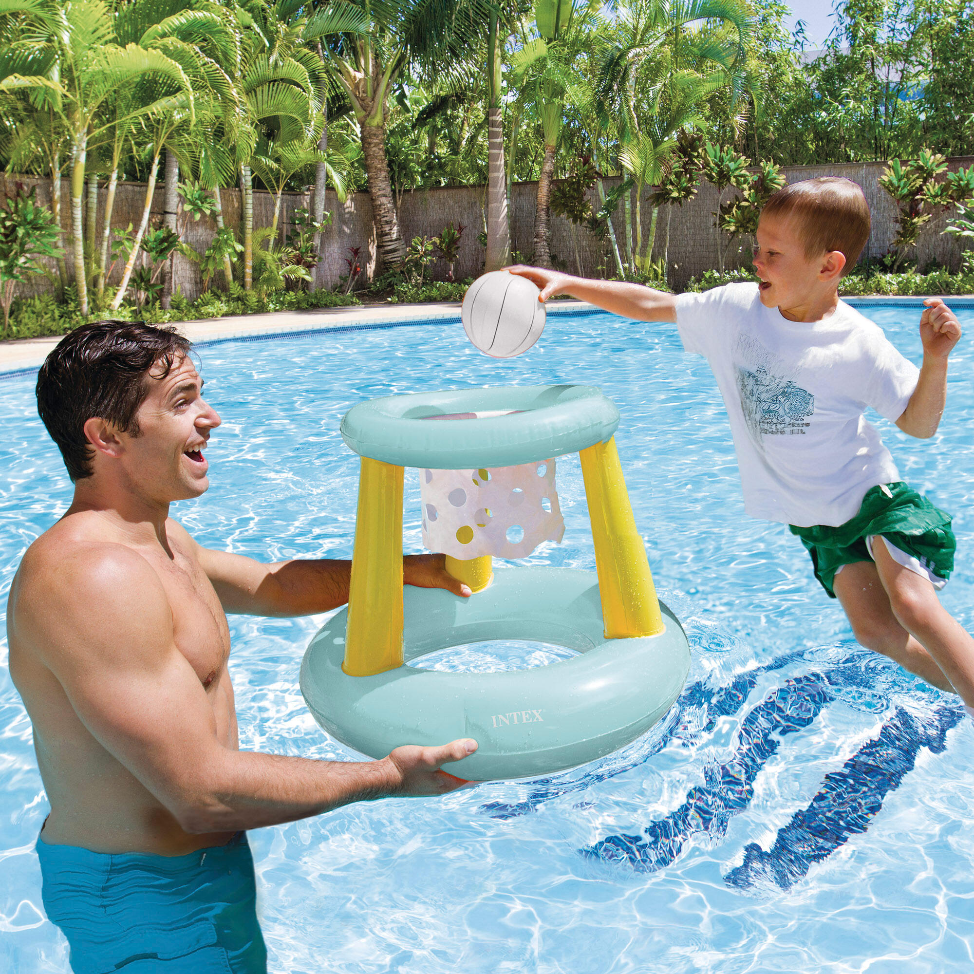 Pack INTEX juegos piscina con vóley hinchable + canasta flotante + portería 4/7