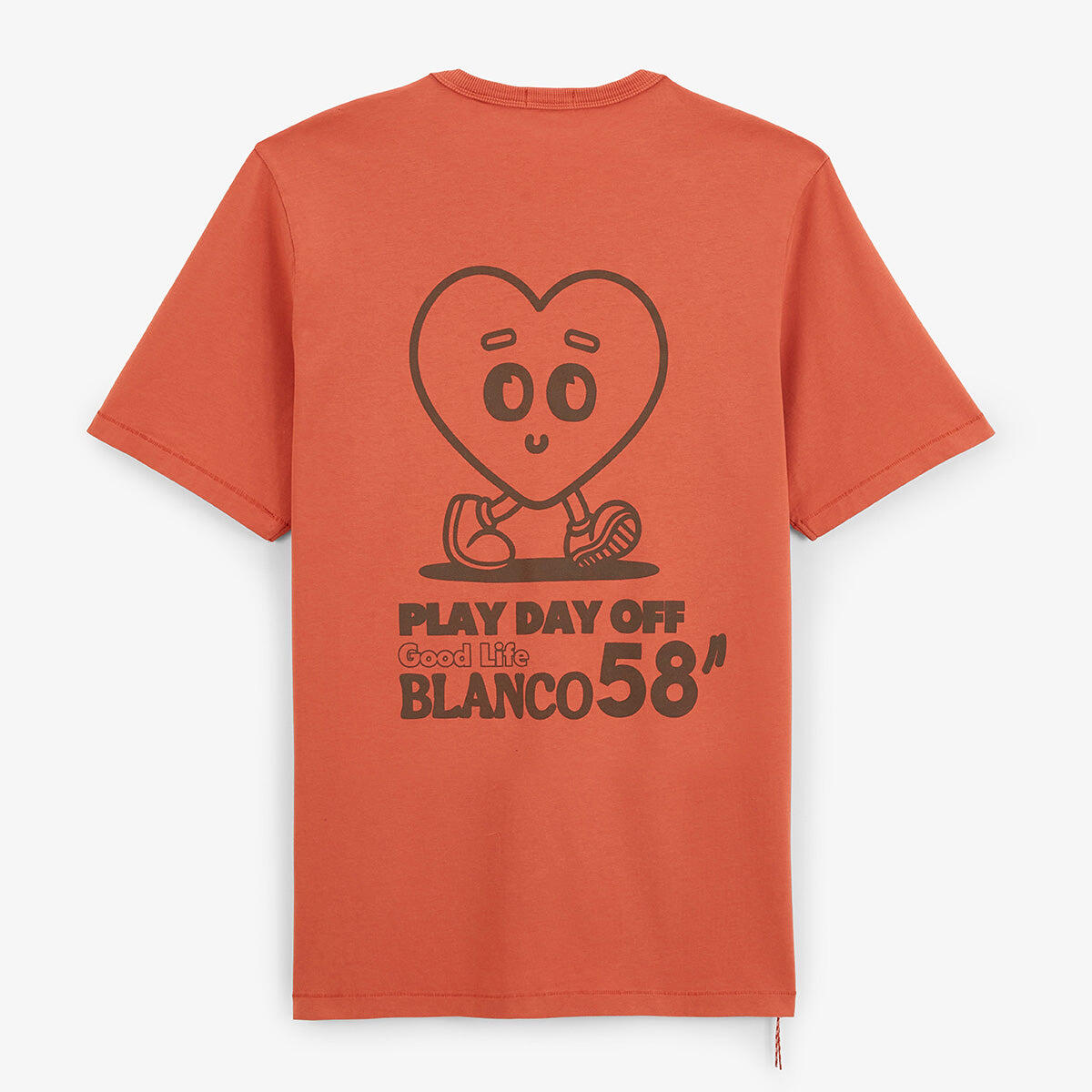 T-shirt girocollo in jersey di cotone stampato sul retro color arancione ruggine 1/6