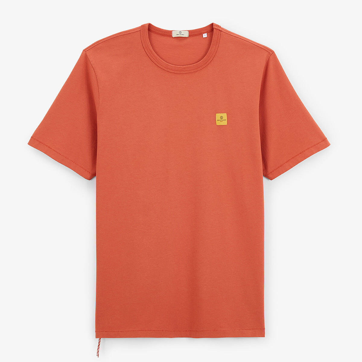 T-shirt girocollo in jersey di cotone stampato sul retro color arancione ruggine 3/6