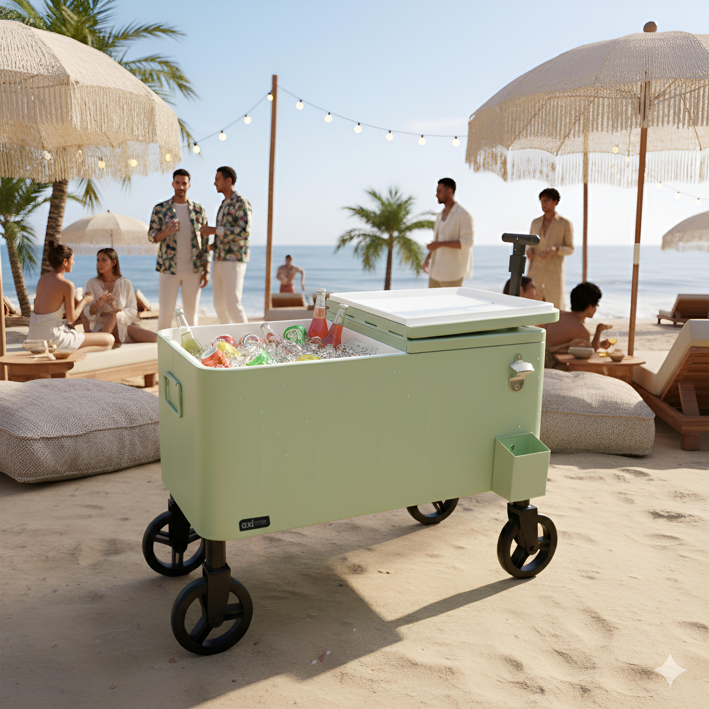 Retro Koelbox Groen, Bolderwagen Drankkoeler, 76 liter 3/7