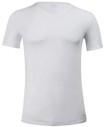 T-shirt homme Fila col V blanc 95% coton 5% élasthanne