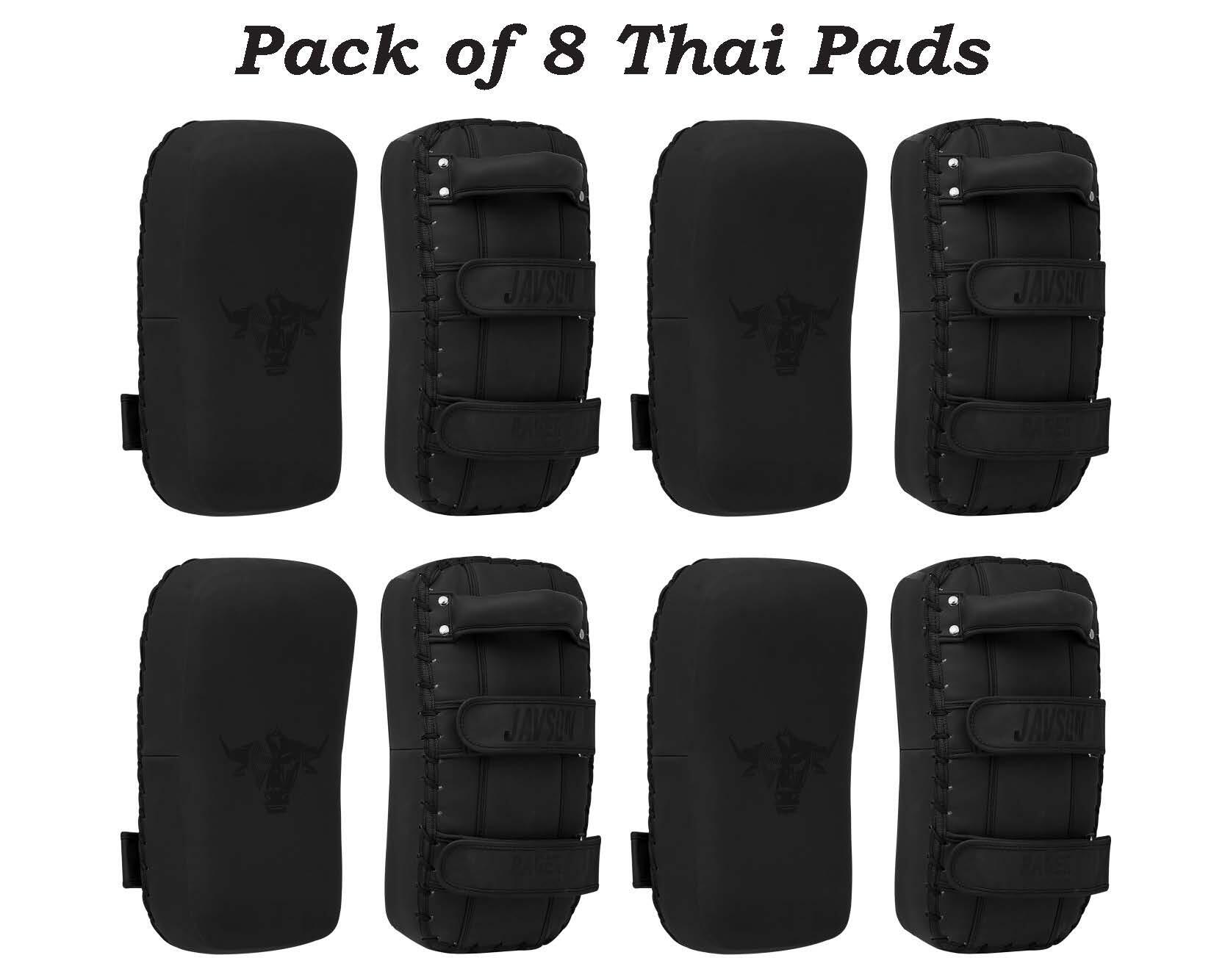8 Thai Pads Javson Black (4 Pairs) - Curved Focus Pads for Muay Thai & MMA