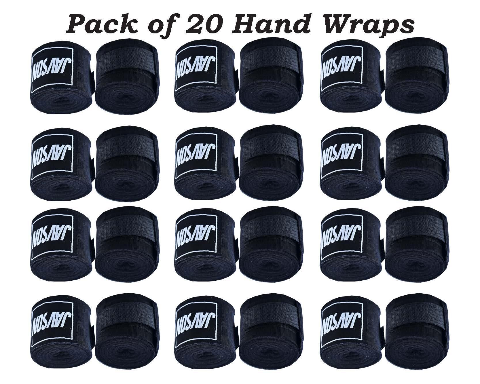 Boxing Hand Wraps Set of 20 Black - 4.5m Wraps with Thumb Loop MMA Boxing