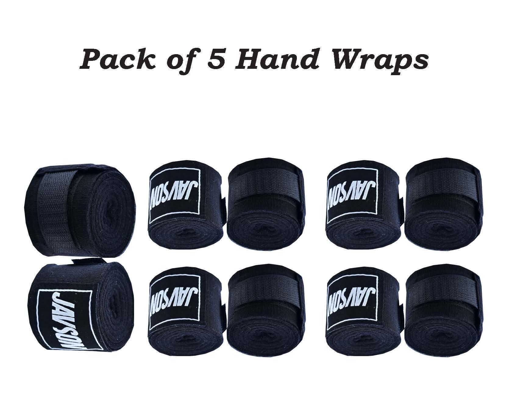 Boxing Hand Wraps Set of 5 Black - 4.5m Wraps with Thumb Loop MMA Boxing
