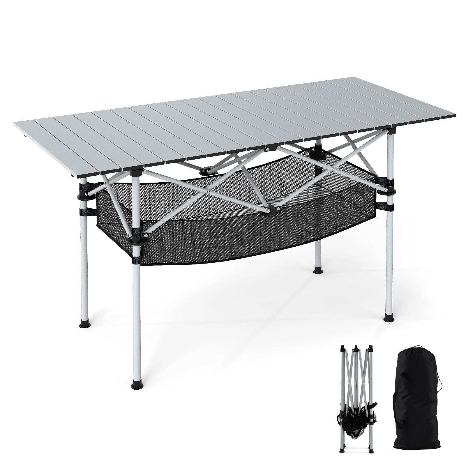 Costway Patio Aluminum Roll-up Picnic Table w/Portable Carry Bag - Silver