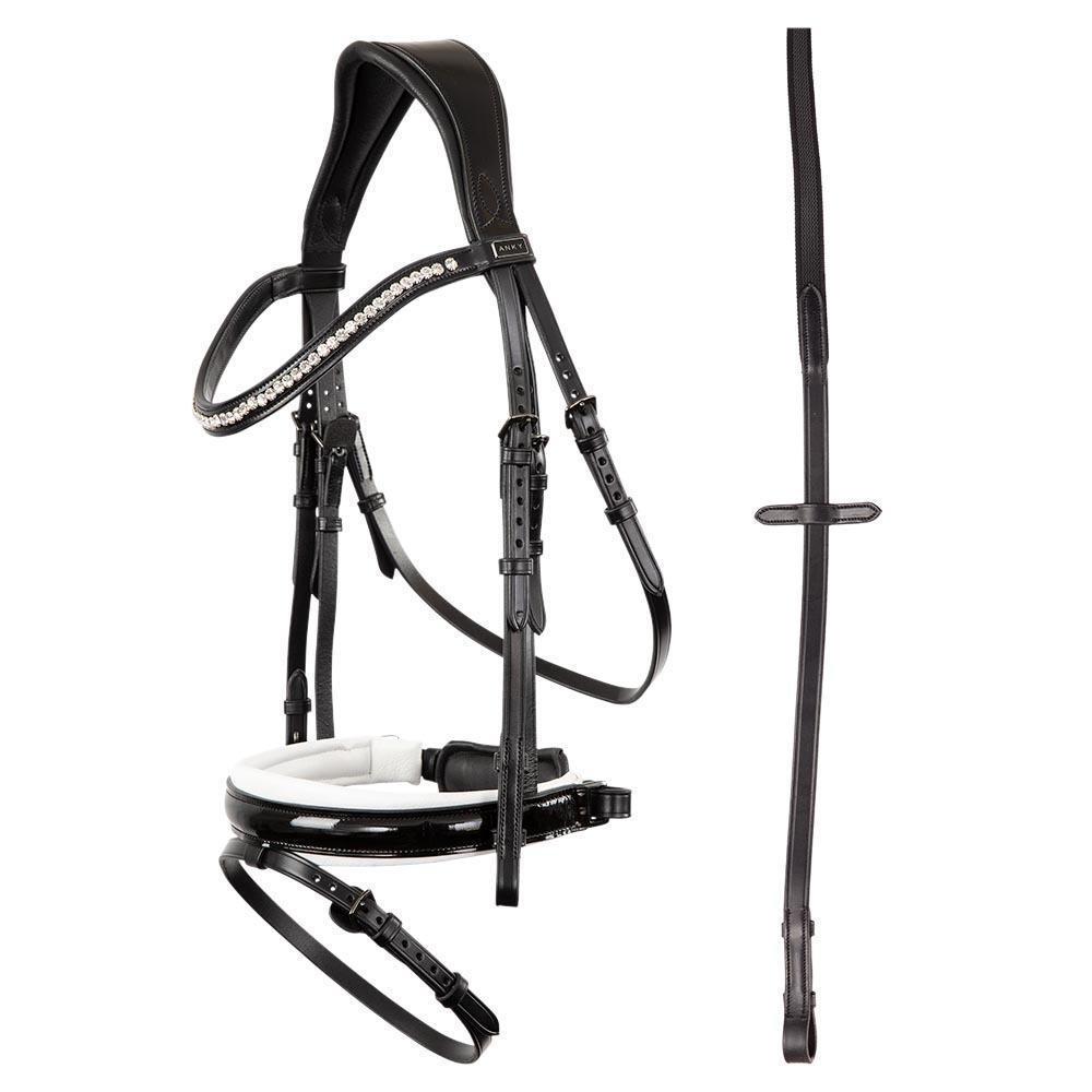 Bridons équitation muserolle combinée anatomique avec du cuir verni ANKY NB 1/5